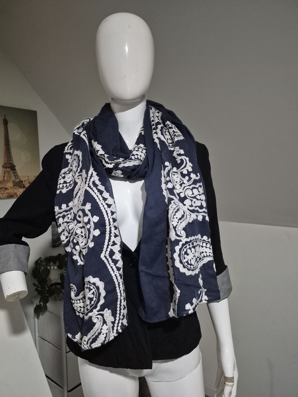 Navy Blue and White Paisley Scarf - Lightweight Women’s Accessory